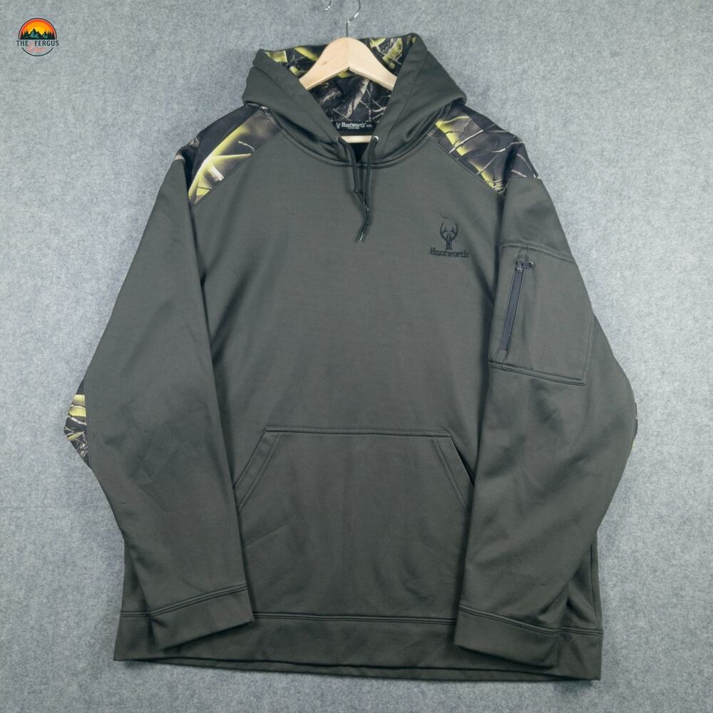 Huntworth Pullover Hoodie Green Long Sleeve Pockets Men's Size 2XL